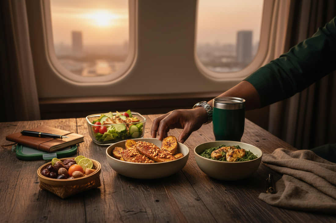 Busy professional choosing healthy food while travelling for work